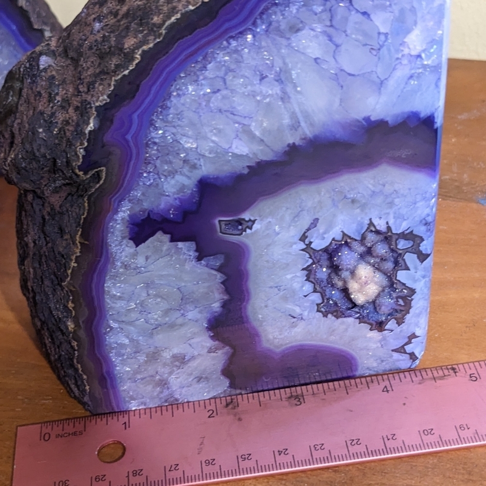 Purple Agate Geode Sections Bookends 2pcs, Large w/ Lots of Sparkly Druzy! - Picture 6 of 13